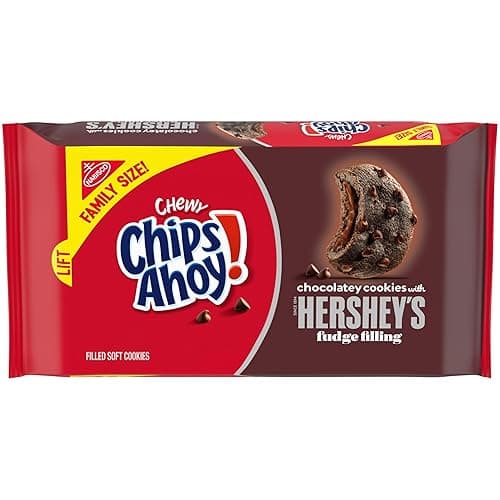 CHIPS AHOY! Chewy Chocolatey Hershey's Fudge Filled Soft Chocolate Chip Cookies, Chocolate Cookies, Family Size, 14.85 oz