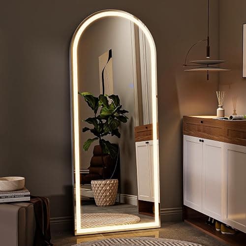 VooBang 56"x21" LED Mirror Full Length - Arched Floor Body Mirror with Dimmable Lights - 3 Color Modes, Standing Leaning Wall Mounted for Bedroom, Dressing Room thumbnail 9