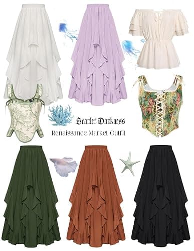 SCARLET DARKNESS Long Skirts for Women 2026 Ruffled Chiffon Flowy Renaissance Maxi Skirt thumbnail 6