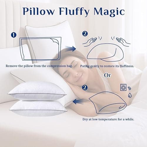 JOLLYVOGUE Pillows Queen Size Set of 2, Cooling and Firm Pillows with Oeko-Tex Certified Down Alternative Filling for Side, Back, and Stomach Sleepers, Hotel Collection thumbnail 8