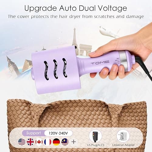 Travel Hair Dryer Brush, Dual Voltage Blow Dryer Brush, Mini Hot Air Portable 2 inch Travel Hair Dryer Styler Volumizer Oval Shape (Purple) thumbnail 2