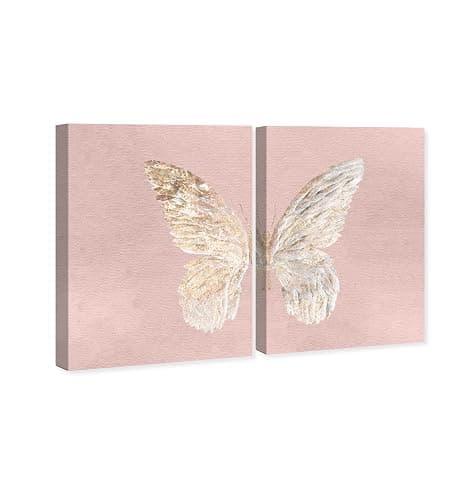 The Oliver Gal Artist Co. Fashion and Glam 'Gold Butterfly Glimmer Pink Blush Two Piece' Wings by Oliver Gal | Pink, Gold 2 Panel Wall Art | Canvas Wall Art | Ready to Hang Home Décor 2 - Piece Set , thumbnail 2