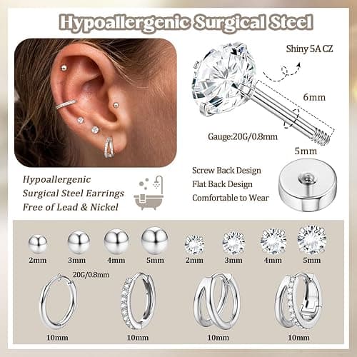Jstyle Hypoallergenic 14K Gold Plated Stud Hoop Earrings for Women Men Surgical Stainless Steel Flat Back Earrings Small Huggie Hoops Cartilage Earring Set for Multiple Piercing Jewelry Gift for Women thumbnail 6