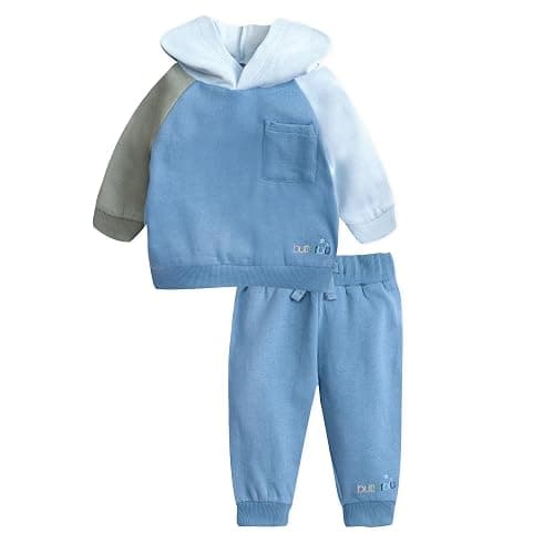 Butterblu Patch 2-piece Colorblock Hoodie and Jogger Set Organic Cotton | GOTS Certified Organic Cotton Hoodie Sweatshirt and Joggers for Baby and Toddler Boys, Girls, Unisex - Image 1