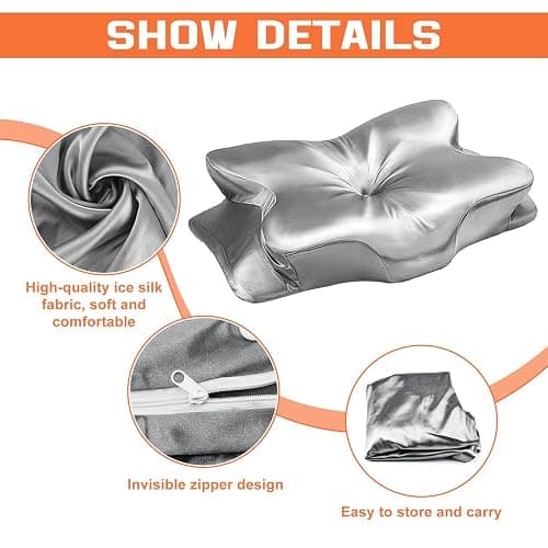 VGECEE Satin Kissenbezüge für Memory Foam Kissen, Seiden Orthopädisches Kissen Kissenbezug Satin Kopfkissenbezug Kissenhülle für das Nackenstützkissen JK79, Silber(Nur für 63x38x14cm) thumbnail 3