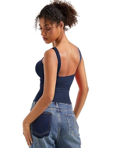 SUUKSESS Women Padded Open Back Boat Neck Tank Tops Double Lined Basic Shirts thumbnail 2