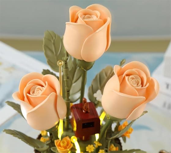 Yushinv Electric Flower Bouquet Building Set with Remote Control Spray-Bottle, 255 PCS,Original Music (Type :Symphony) Motorized Roses Flowers STEM Construction Kit, Automatic Blooming Bouquet thumbnail 4
