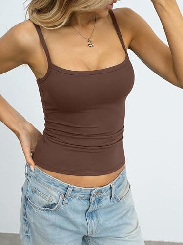 Eachyes Womens Adjustable Spaghetti Strap Tank Top Square Neck Camisoles Fitted Sleeveless Shirts Summer Going Out Clothes thumbnail 5