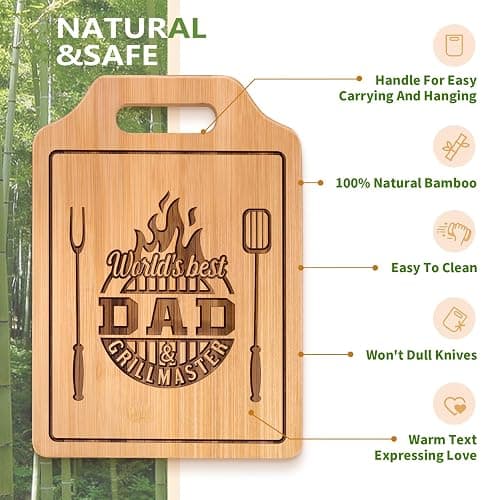 AceThrills Father Day Gift for Dad Gift for Dad from Daughter Son Wife, Birthday Gift for Dads Gifts Who Wants Nothing - Engraved Bamboo Cutting Board 13.78"L x 9.84"W x 0.4"Th thumbnail 6