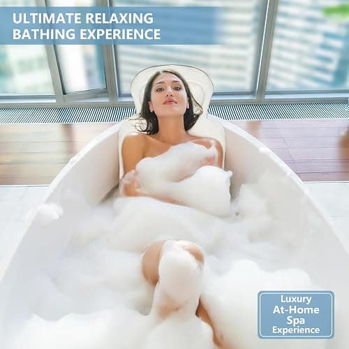 Full Body Bath Pillow, Luxury Bath Cushion with 192 Suction Cups, Bath Pillows for Tub for Head and Neck Support, with Laundry Bag White, 51" x 16" thumbnail 3