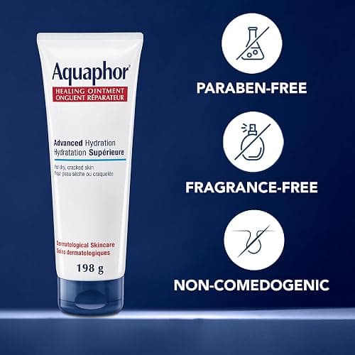 Aquaphor Healing Ointment, Multipurpose Ointment for Dry, Cracked Skin, Chafing, Cuticle Care, Fragrance Free, Non Greasy and Non Comedogenic Body Moisturizer, Dermatological Skin Care, 198g Tube thumbnail 7