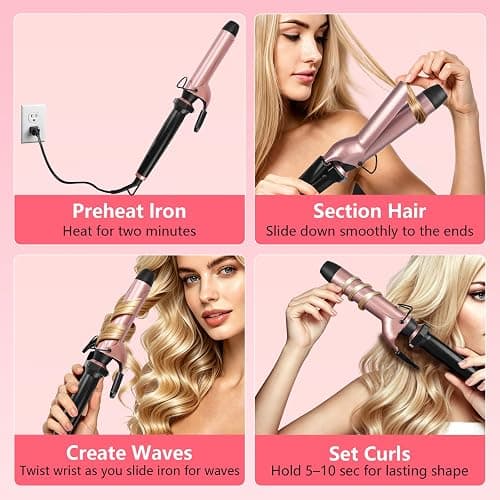 Ufree 5 in 1 Curling Iron with Interchangeable Ceramic Barrels (0.35"-1.25"), Curling Wand Set with Flat Iron Hair Straightener, Instant Heat Up, Dual Voltage Hair Curler, Gifts for Women | 5 Interchangeable Barrels (0.35"-1.25"), Ceramic Coating, 30s Heat Up, 356-410°F Settings, Dual Voltage thumbnail 8