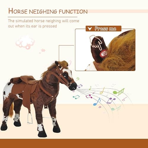 Qaba Sound-Making Ride On Horse for Toddlers 3-5, with Neighing and Galloping Sound, Stuffed Animal Horse Toy for Kids with Padding, Soft Feel, Brown thumbnail 5