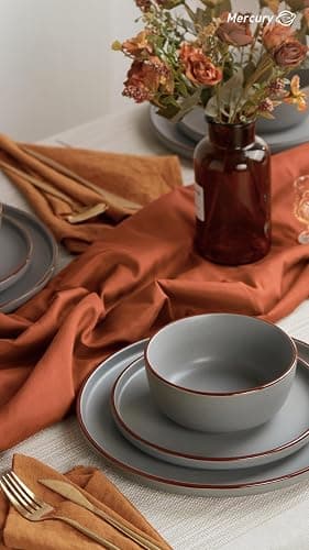 Famiware Mercury Plates and Bowls Sets, 12 Pieces Stoneware Dinnerware Sets, Dishes Set for 4, Microwave and Dishwasher Safe, Dark Grey - Dark Gray - 12-Pieces thumbnail 5