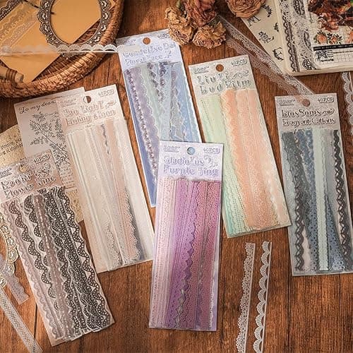 Obujopal 40 Pcs Transparent Lace PET Stickers for Scrapbooking Junk Journal Card Making Collage Diary Planner Notebook Letter Photo Album Craft Project Decoration, 5 Patterns (Brown) thumbnail 5