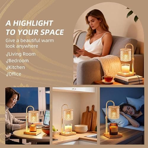 Candle Warmer Lamp with Timer Dimmer, Home Decor for Women Birthday | Gold Candle Warmer with 2 Bulbs for Jar Candles, Height Adjustable Candle Lamps thumbnail 8