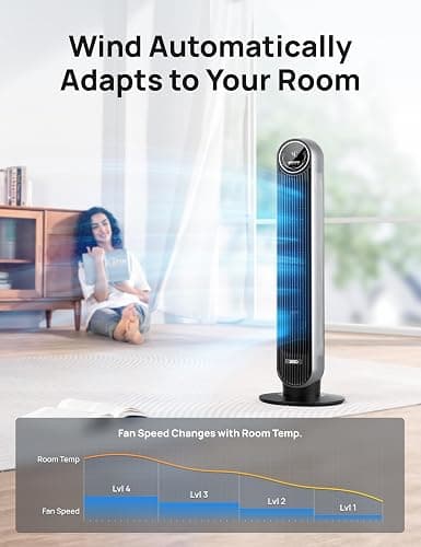 Dreo Tower Fan for Bedroom, 25ft/s Velocity Quiet Floor Fan, 90° Oscillating Fans for Indoors with 4 Speeds, 4 Modes, 8H Timer, Standing Fans, Bladeless Fan, Silver, Nomad One (DR-HTF007) - Silver - Tower Fan thumbnail 8
