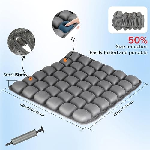 Sondour Travel Seat Cushion, Airplane Cushion Long Flight, Airplane Gadgets Inflatable Seat Cushions, Portable Airline Cushion With Air Pump, Wheelchair Cushions; Pressure Relief Seat Cushion - Grey thumbnail 2