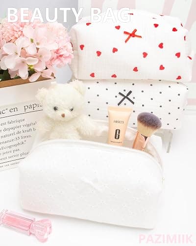 PAZIMIIK Cozy Makeup Bag Small Aesthetic Travel Zipper Cosmetic Pouch for Women Make Up Beauty Accessories Brushes,Embroidery Flower thumbnail 6