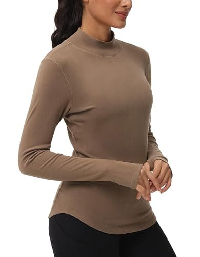 THE GYM PEOPLE Fleece Mock Turtleneck Pullover Base Layer Shirts Long Sleeve Workout Tops with Thumb Hole thumbnail 7