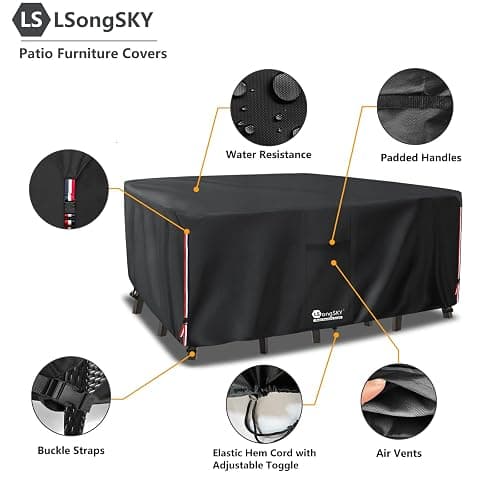 LSongSKY Outdoor Furniture Covers Waterproof,600D Heavy Duty Patio Cover for 6/7/8 PCS Sets Sectional Sofa Couch Dining Rocking Swivel Chairs Ottomans Coffee Table,111L x 74W x 28H inch Black thumbnail 5