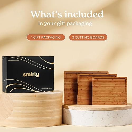 SMIRLY Bamboo Wooden Cutting Boards, Wood Cutting Board for Kitchen, Set of 3 with Deep Juice Grooves, Ideal for Chopping Meat Vegetables, Charcuterie Cheese Serving Tray, Kitchen Gadgets thumbnail 8