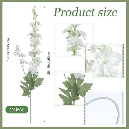 Thiccywoov 24 Pcs Delphinium Artificial Flower 35.4'' Long Larkspur Stem Silk Fake Faux Flowers Bulk for Tall Vase Floral Arrangements Home Centerpiece Table Wedding Decor (White) thumbnail 3