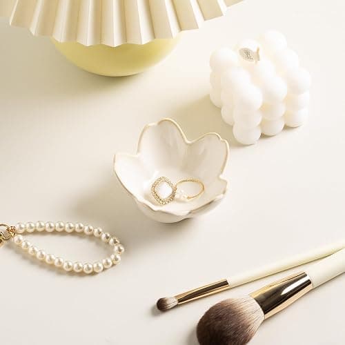 Flower Ring Holder Dish, Ceramic Jewelry Tray Dish, Small Trinket Dish, Jewelry Plate Bowl, Cute Jewlery Ring Holder Dish, Aesthetic Room Decor, Christmas Birthday Gifts for Women, 1 pack (white) thumbnail 5