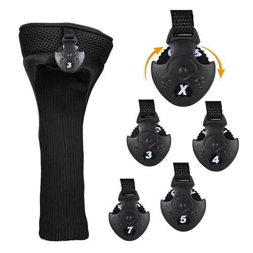 Black Golf Club Head Cover for Driver Fairway 3 Pcs Woods Headcovers, Golf Accessories Hybrid Head Covers Set with Interchangeable Tags 3 4 5 7 X thumbnail 3