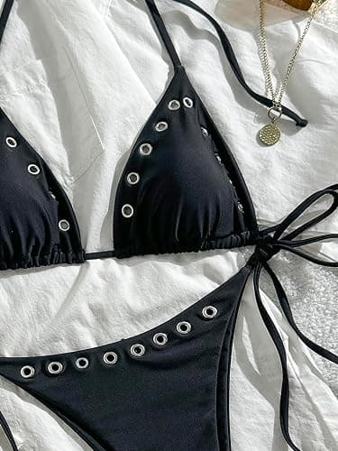 SEGT Women's 2 Piece Y2K Bikini Sets Grommet Eyelet String Thong Bathing Suit High Cut Triangle Micro Sexy Cheeky Swimsuits thumbnail 4