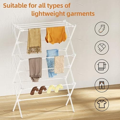 FILROUG Drying Rack Clothing, 3-Tier Clothes Drying Rack Foldable, Antirust Laundry Drying Rack Collapsible Use for Indoor & Outdoor, 11.8" D x 34.6" W x 35.4" H, White thumbnail 7