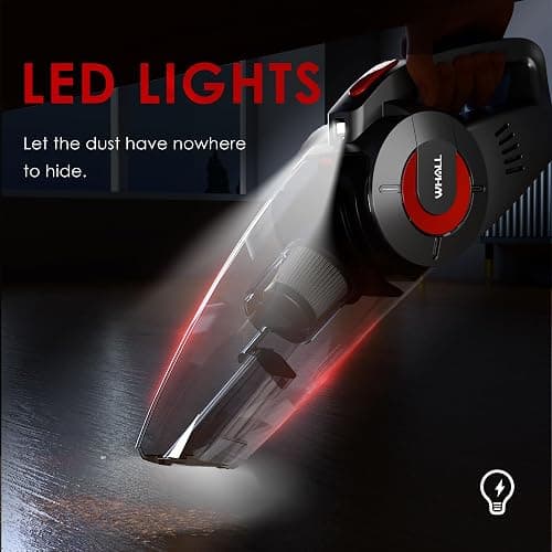 whall Handheld Cordless Car Vacuums, Wet and Dry Use 9000Pa Strong Suction Vacuums, Rechargeable Portable Vacuum Cleaner with LED, Charging Dock, Lightweight Mini Vacuum for Car, Home and Office, Red thumbnail 7