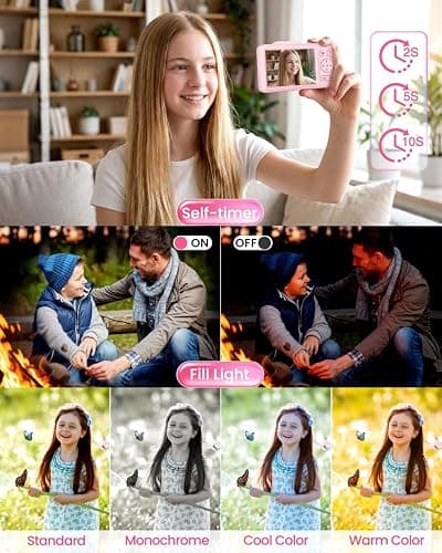Digital Camera 4K for Kids-48MP Autofocus Vlogging Camera with 32GB Card, 16X Zoom, Anti-Shake, Compact Point and Shoot Camera for Teens Beginners, Birthday Gift Pink thumbnail 7