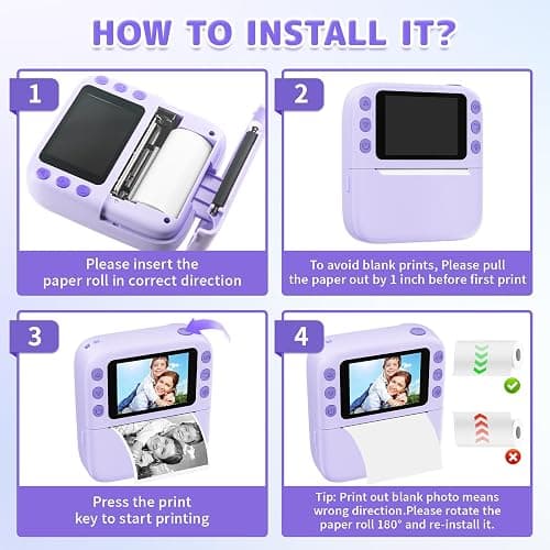 Instant Print Camera for Kids, Christmas Birthday Gifts for Girls Boys, 1080P Instant Digital Print Cameras for Toddler,Portable Toy for 4 5 6 7 8 9 10 Year Old Girl with 32GB SD Card，Purple thumbnail 7