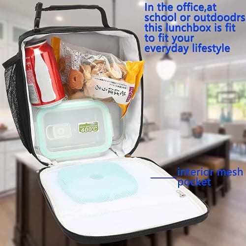 FlowFly Kids Lunch Box Insulated Letter Print Soft Bag Mini Cooler Back to School Thermal Meal Tote Kit for Girls, Boys, Black thumbnail 4