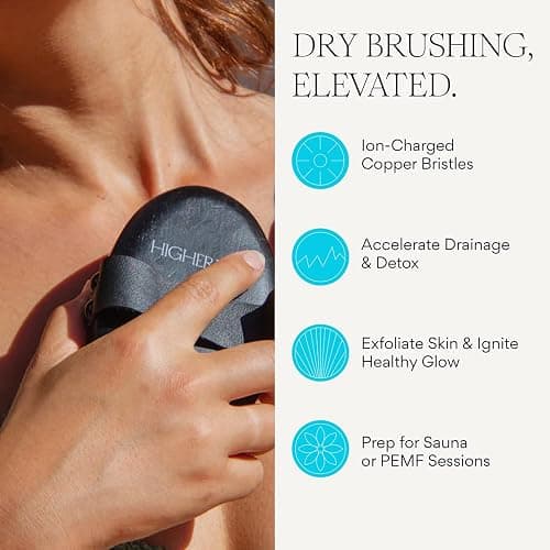 HigherDOSE Copper Dry Brushing Body Brush - Ion-Charged Dry Brush & Lymphatic Drainage Massager to Promote Circulation and Exfoliate for Glowing Skin - Everyday Antimicrobial Body Scrubber thumbnail 2