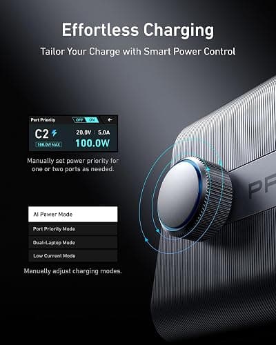 Anker Prime Charger, 250W GaN Prime USB C Charging Station, Ultra-Fast 6-Port, 2.26" LCD Display and Smart Control Dial, Compatible with MacBook Pro/Air, iPhone 16/15/14, Galaxy, and More (Silver) thumbnail 5