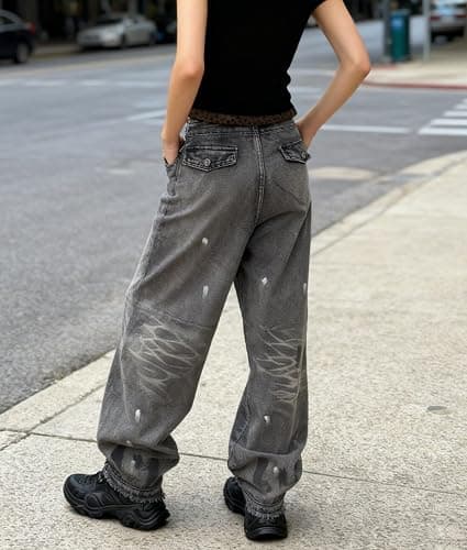 Y2k Retro High-Waisted Vintage Wide-Leg Jeans High-Street Heavy-Work Stripe Tie-Dye Jeans Unisex Floor-Length Pants thumbnail 8
