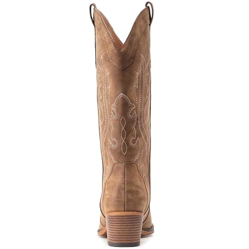 IUV Cowboy Boots For Women Western Cowgirl Boots with Chunky Heel Mid Calf Snip Toe Ideal for low insteps thumbnail 4
