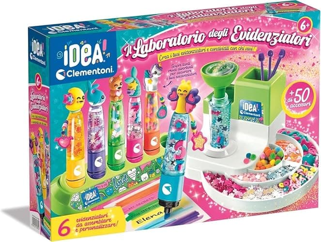 Laboratorio degli Evidenziatori Personalizzati - Kit Creativo per Bambini 6+ Anni, con 50+ Accessori e 6 Evidenziatori Personalizzabili + Omaggio portachiave e penna 6 in 1 pailettes - Image 1