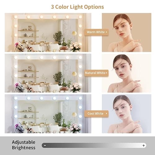VOWNER Vanity with Lighted Mirror - Makeup Vanity Desk with Power Outlet and 7 Drawers, 3 Color Lighting Modes Adjustable Brightness, 44" Vanity Table with Soft Cushioned Stool for Women Girls, White thumbnail 5