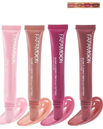Tinted Peptide Lip Balm,4Pcs Hydrating Lipgloss Moisturizer Nude Pink Rose Red Liptint, Plumping Jelly Lip Treatment Balm Non-Stick Lips Glow Oil Mother's Lips Care Makeup Gift-01+02+03+08 - Image 1
