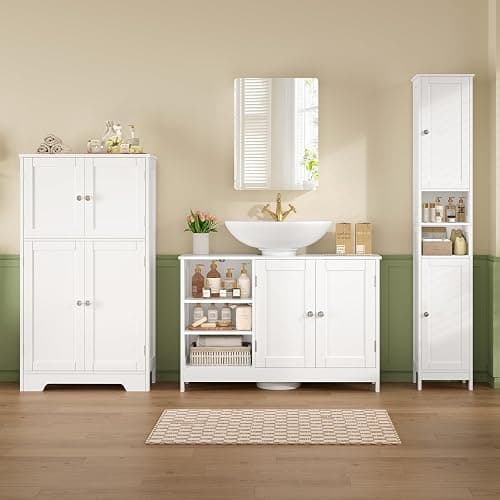 TEENFON 35.4" Pedestal Sink Storage Cabinet with 2 Doors and Adjustable Shelves, Bathroom Sink Cabinet, Under Sink Storage with U-Shape Cut-Out, White thumbnail 8