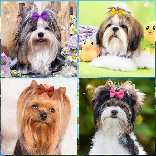 100Pcs(50 Pairs) Soft Dog Bow with Rubber Bands Solid Color Dog Bowknot Hair Bow Handmade Topknot Bows for Doggie Puppy Cat Bunny Yorkie Pet Hair Grooming Bows (Mix-Solid 30 Colors) thumbnail 5