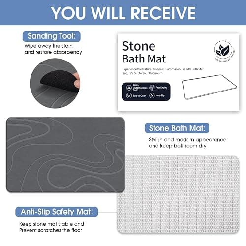 Veeloim Stone Bath Mat Diatomaceous Earth Shower Mat Non-Slip Super Absorbent Diatomite Stone Bath Mats for Bathroom Floor Quick Drying Natural Easy to Clean | Fast Drying, Super Absorbent, Non-Slip Design, Easy to Clean, Durable Diatomaceous Earth thumbnail 6