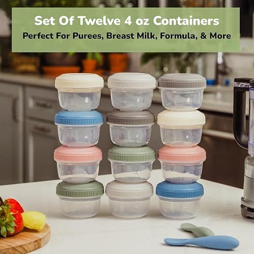 WeeSprout Leakproof Baby Food Storage - 12 Set, Small Plastic Containers with Lids, Lock in Freshness, Nutrients & Flavor, Freezer & Dishwasher Friendly, 4oz Snack Containers (Variety Pastel) thumbnail 2