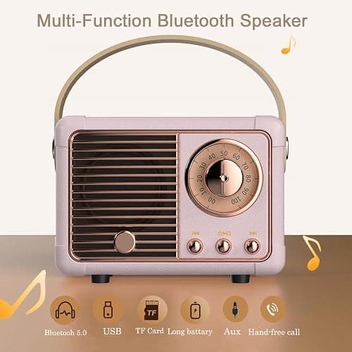 Caulikine Retro Bluetooth Speaker Portable Girls Birthday Presents Wireless Speaker Vintage for Women,Her,Girls,Teenage Gifts, Room Decor Portable for Travel Indoor&Outdoor (Pink) thumbnail 4