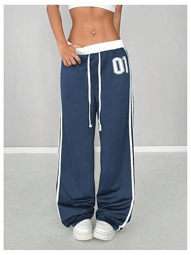 SOLY HUX Women's Baggy Sweatpants Wide Leg Ed Hardy Sweatpant Y2k Drawstring Pants Streetwear thumbnail 4