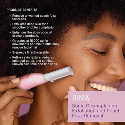 SPA SCIENCES - SIMA Patented Dermaplane Razor for Women Face – Painless 2-in-1 Facial Exfoliation & Peach Fuzz Hair Removal – Anti-Aging – 3 Speeds – Rechargeable – 7 Weeks Treatment thumbnail 2