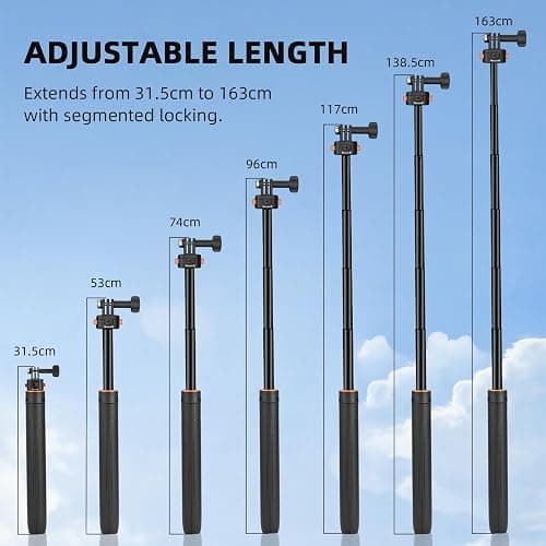 163CM Pocket 3 Selfiestick Stativ für Actionkameras, verlängerbare Halterung mit Schnellwechsel 1/4'' Schraube für Vlogs, für Gopro, für DJI Osmo Action 5 Pro 4 3, Insta360 X4 und AKASO DSLR Zubehör thumbnail 4
